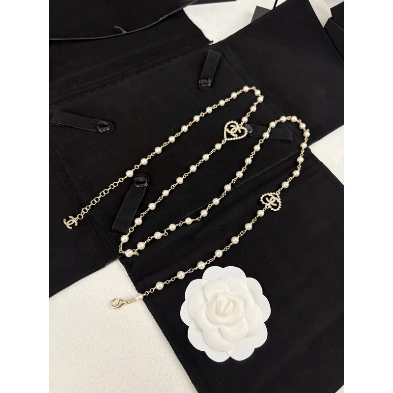 18K CC Heart Long Pearl Necklace