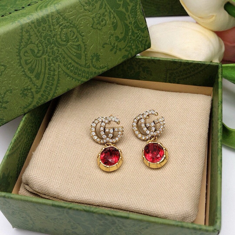 18K GG Red Crystal Earrings