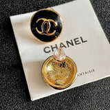18K CC Black & White Round Gold Earrings