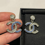 18K CC Blue Diamond Pendant Gold Earrings