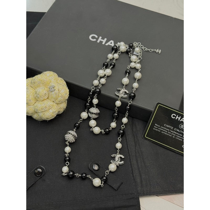 18K CC Long Black Beads Pearl Necklace