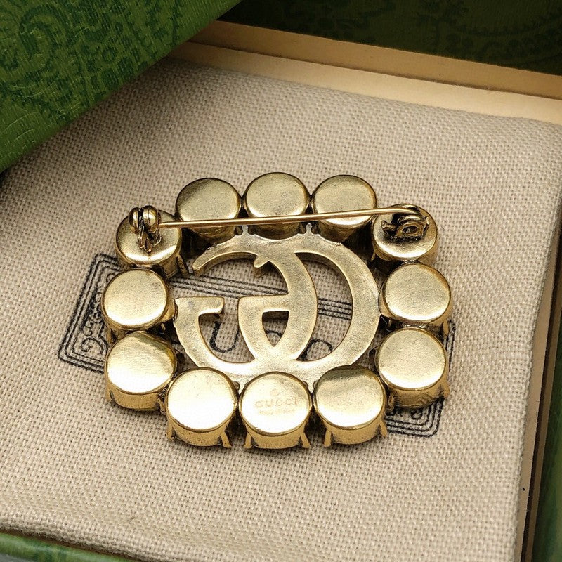 18K GG Crystal Square Brooch