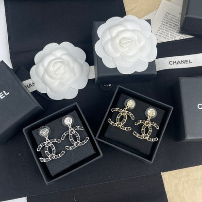 18K CC Leather Gold Earrings