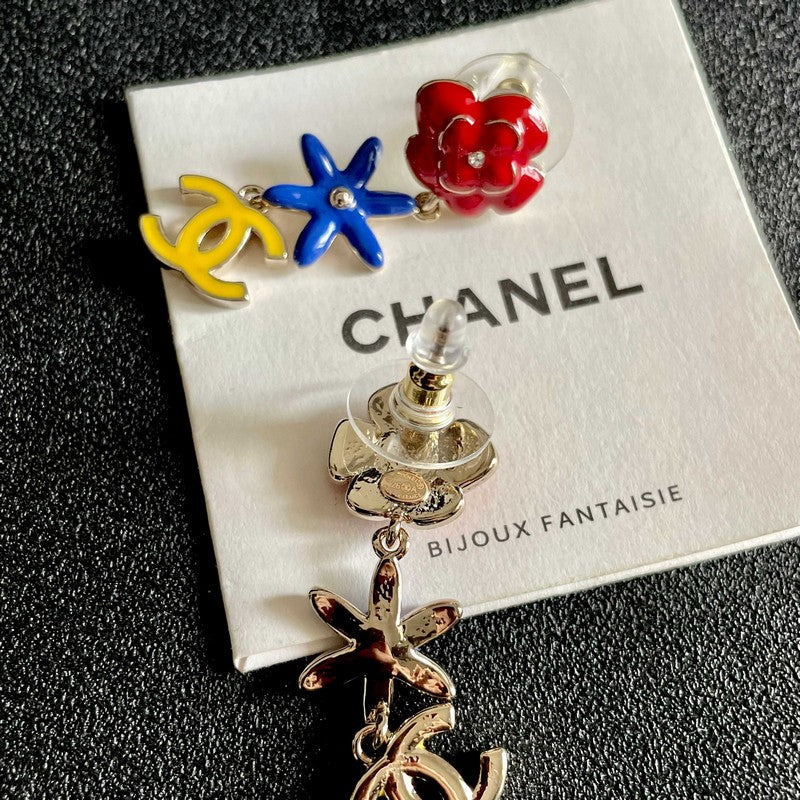 18K CC Color Camellia Earrings
