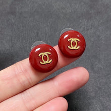 18K CC Wine Red Round Earrings