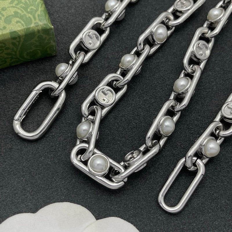 18K GG Gold Pearl Chain Necklace
