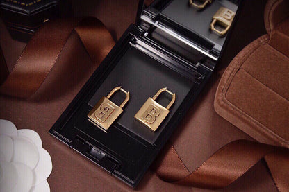 18K BB Gold Small Lock Earrings