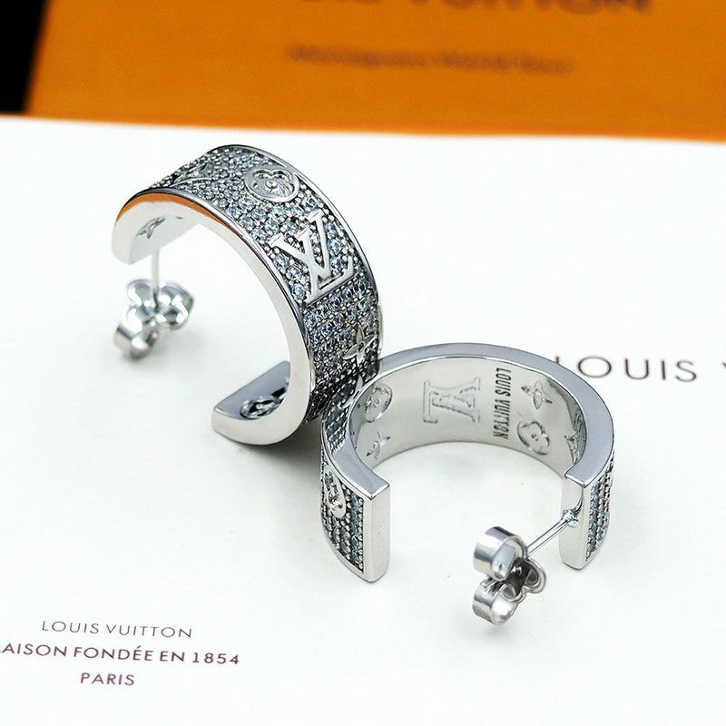 18K Louis Pave Diamond Hoop Earrings