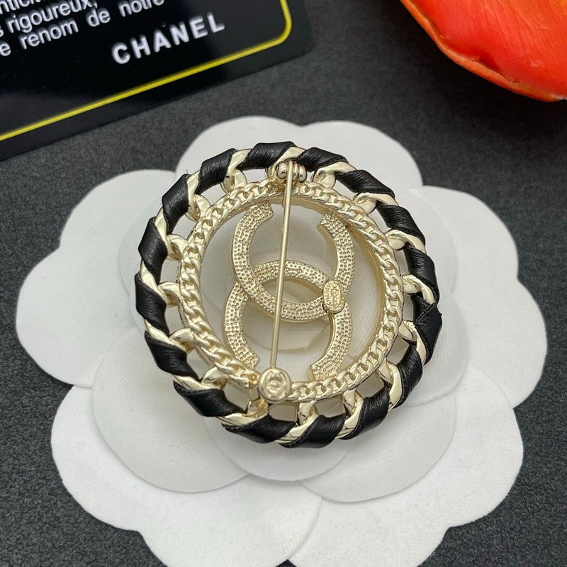 18K CC Leather Gold Brooch