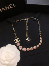 18K CC Pink Crystals Leather Necklace