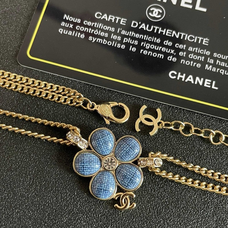 18K CC Blue Gold Camellia Chain Necklace