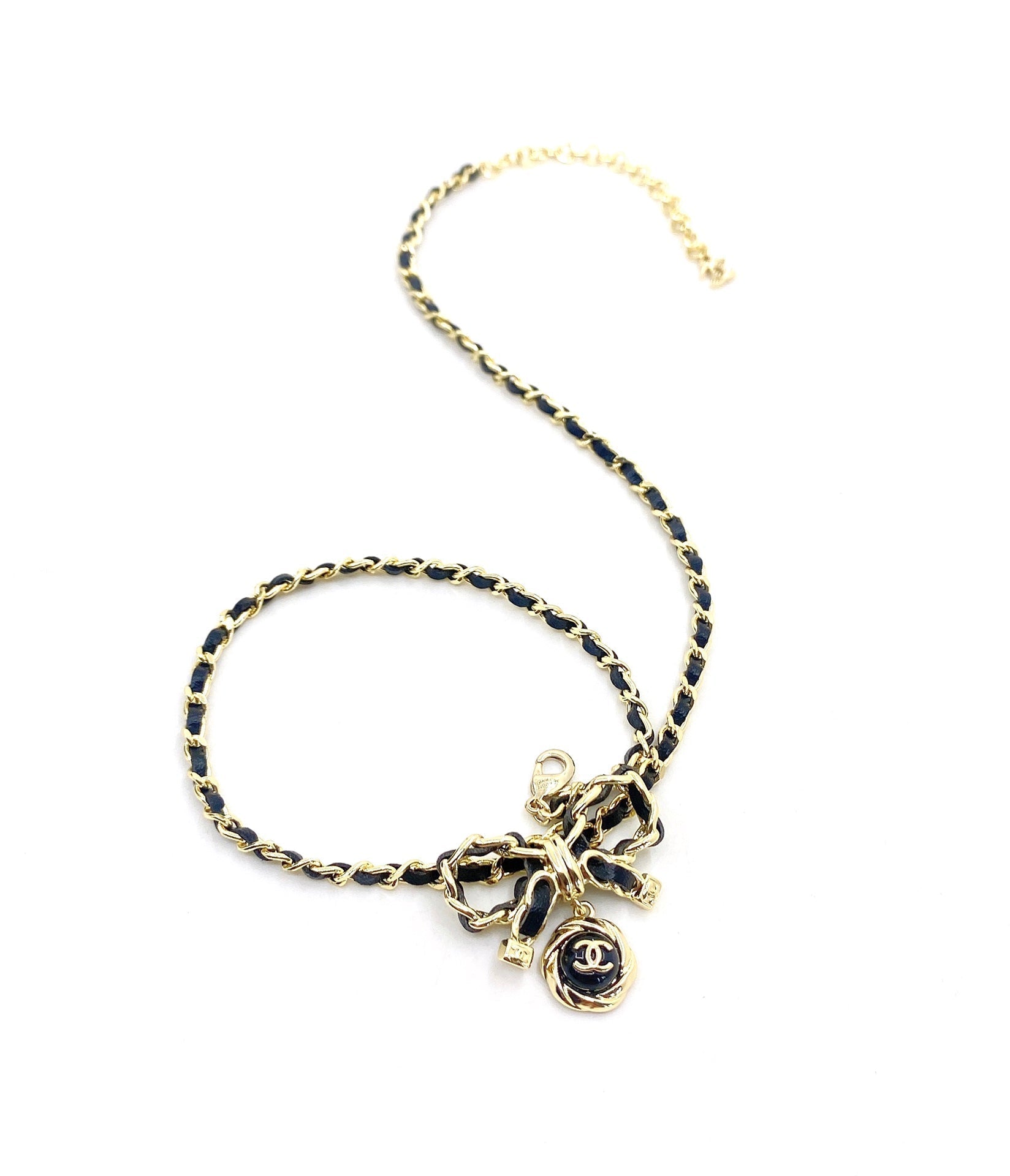 18K CC Rhinestone Bow Tie Necklace