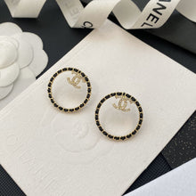 18K CC Black Leather Circle Earrings