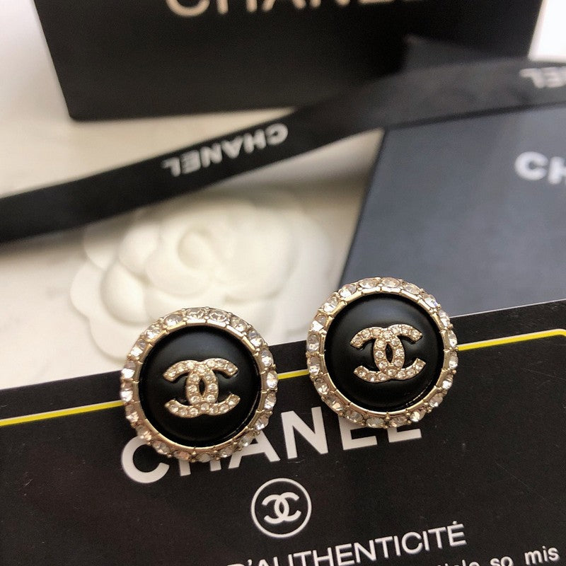18K CC Black Gold Diamond Earrings