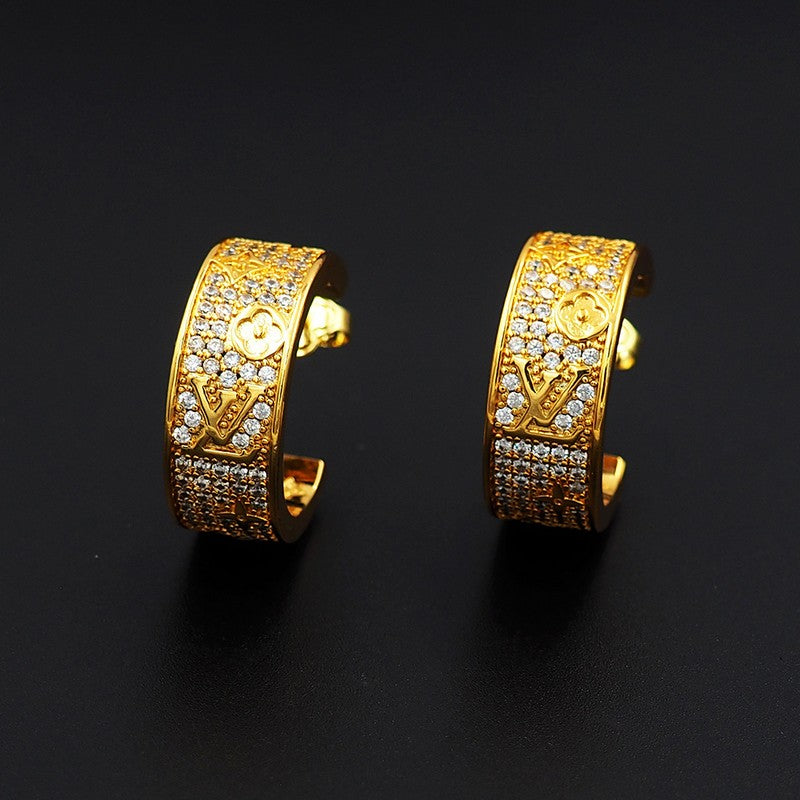 18K Louis Pave Diamond Hoop Earrings