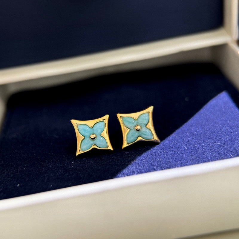 18K Louis Blue Color Blossom BB Star Earrings