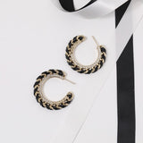 18K CC Black & Red Leather Earrings