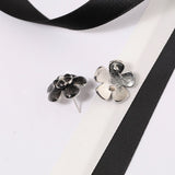 18K CC Black & Pink Flower Earrings
