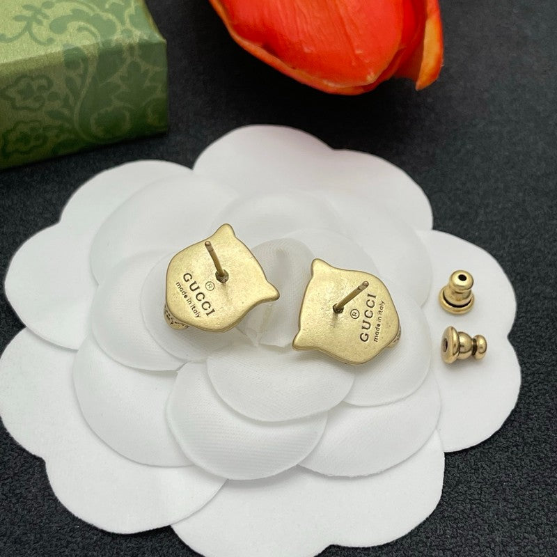 18K GG Tiger Head Gold Earrings