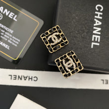 18K CC Square Leather Earrings