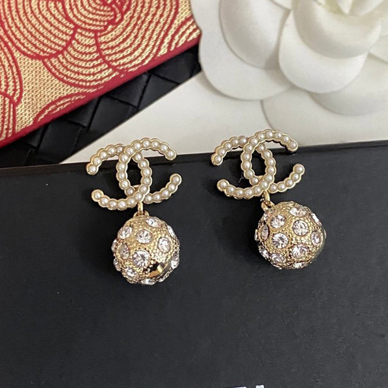 18K CC Drop Diamond Earrings