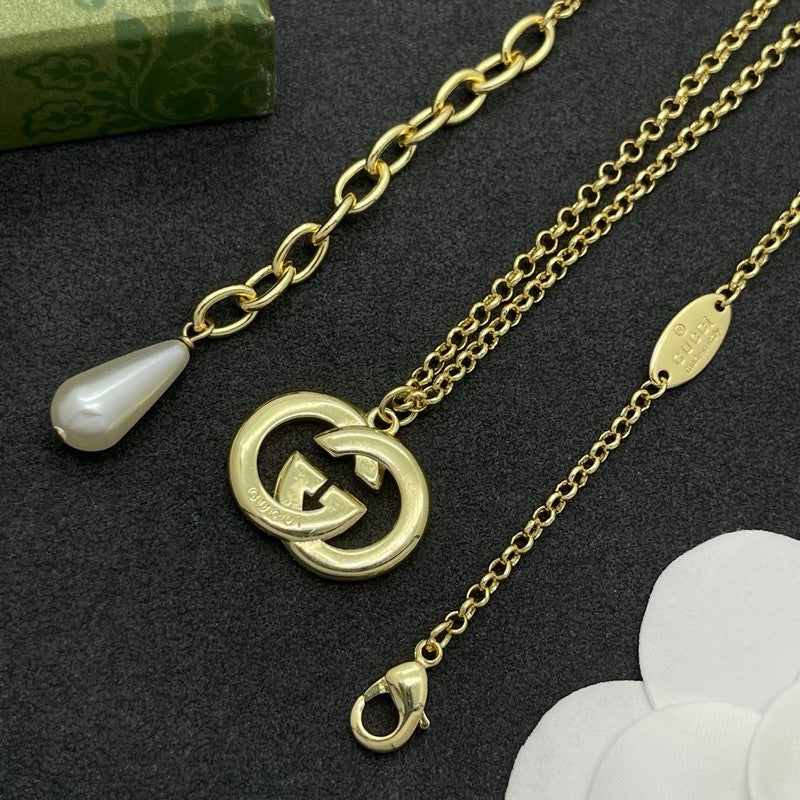 18K GG Gold Pearl Drop Necklace