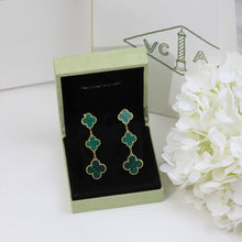 18K Magic Alhambra Three Malachite Motifs Clover Earrings