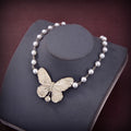 18K CD Butterfly Pearl Choker Necklace