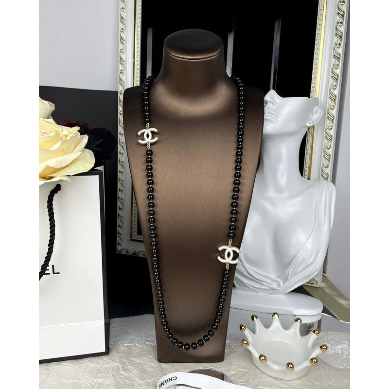 18K CC 23A Black Bead Long Necklace