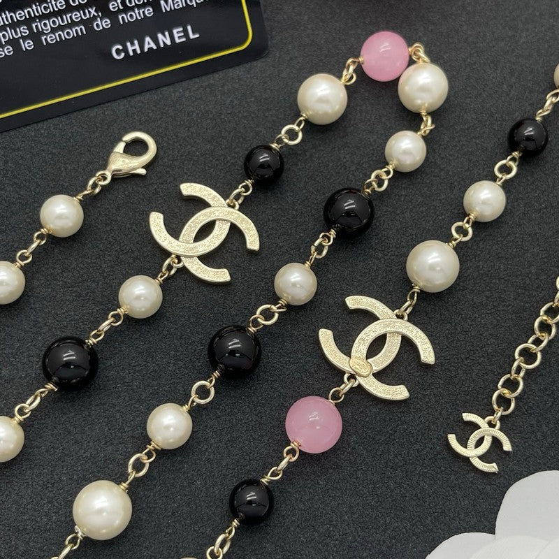 18K CC Black & Pink Bead Long Necklace