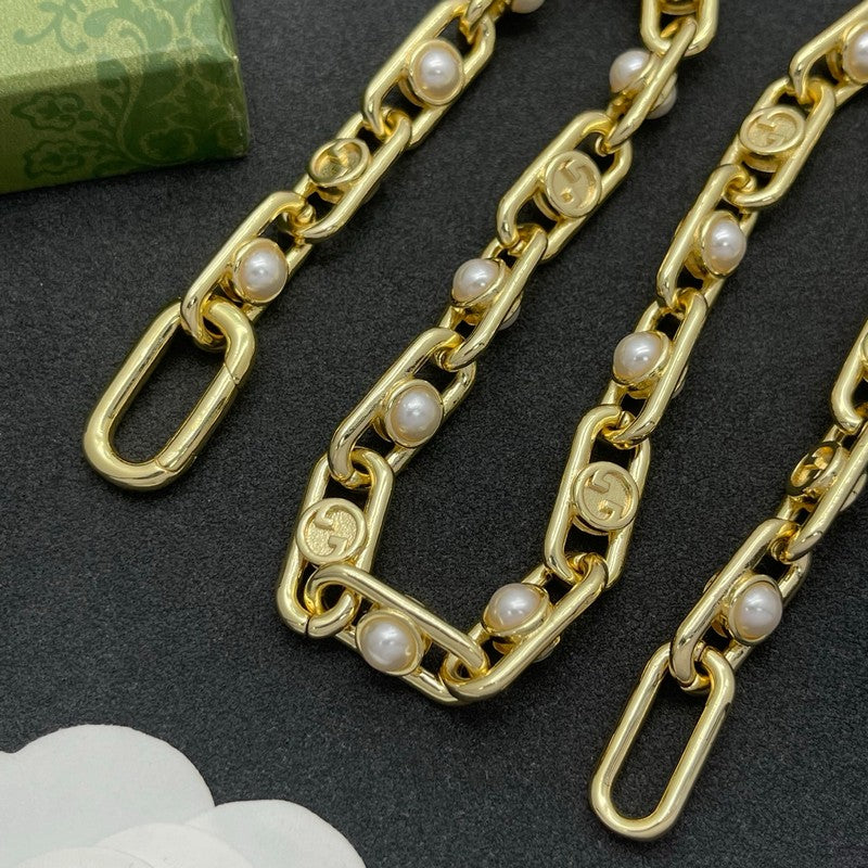 18K GG Gold Pearl Chain Necklace