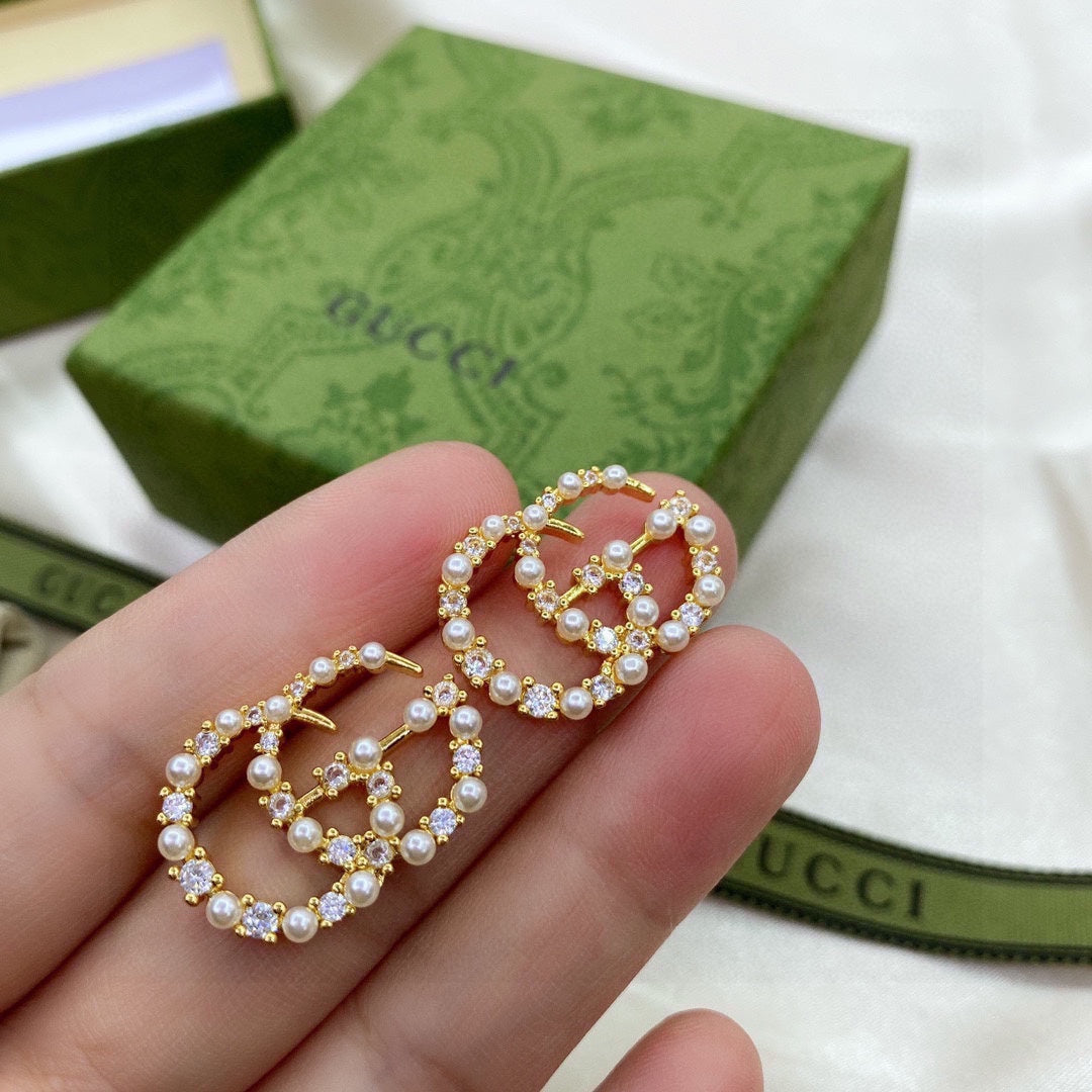 18K Double G Pearls Earrings