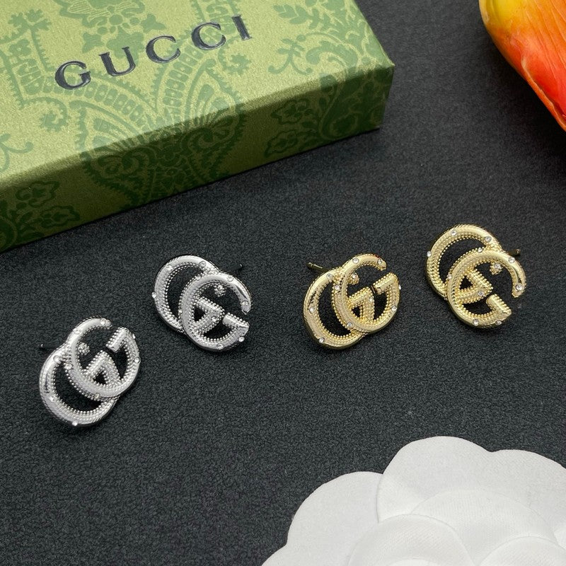 18K GG Pave Diamond Gold Earrings