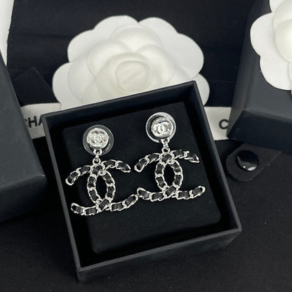 18K CC Leather Gold Earrings