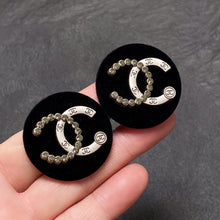 18K CC Black Resin Circle Earrings