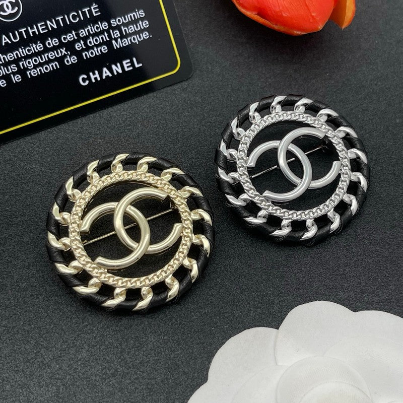 18K CC Leather Gold Brooch