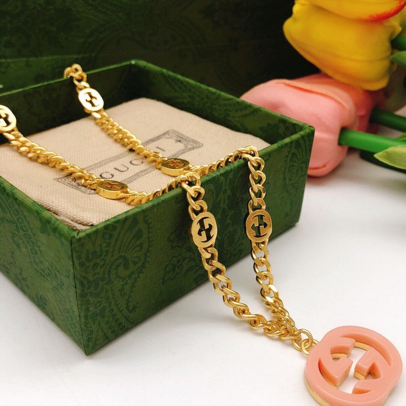 18K GG Interlocking G Pink Pendant Necklace