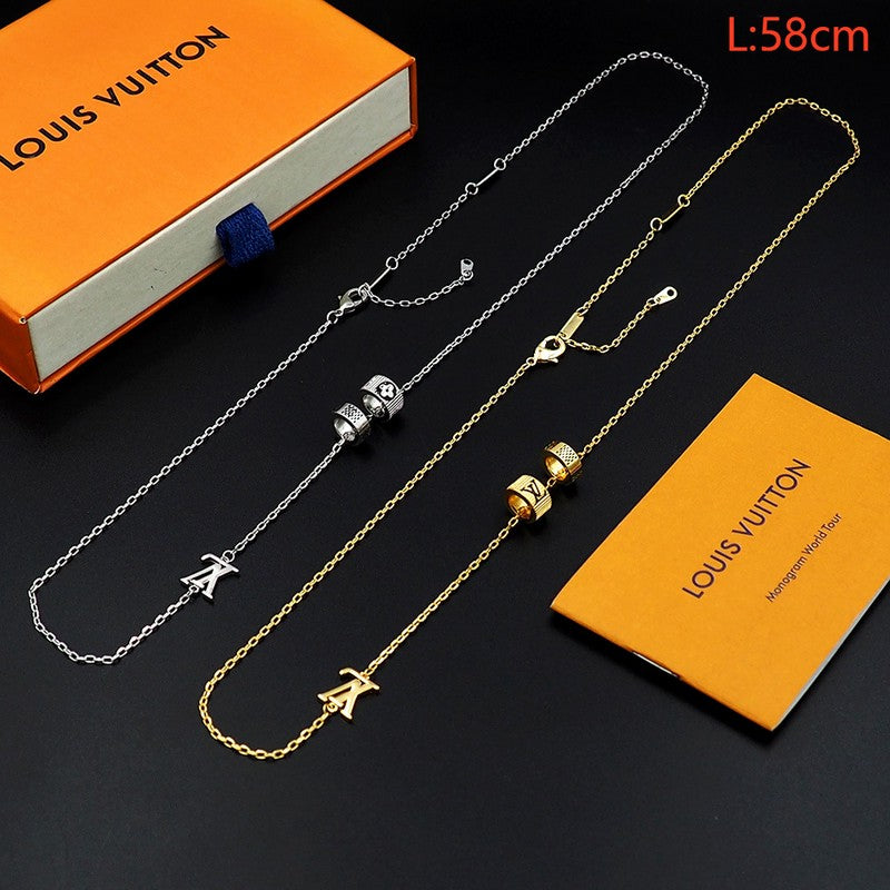 18K Louis Damier Rings Pendant Necklace