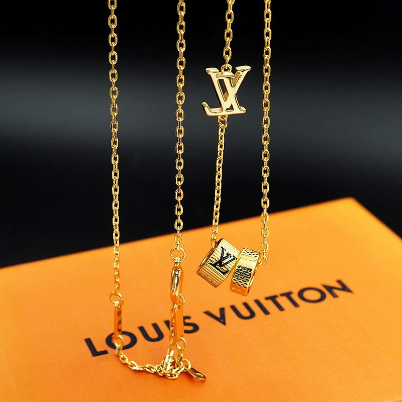 18K Louis Damier Rings Pendant Necklace