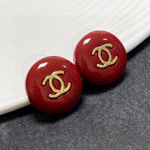 18K CC Wine Red Round Earrings