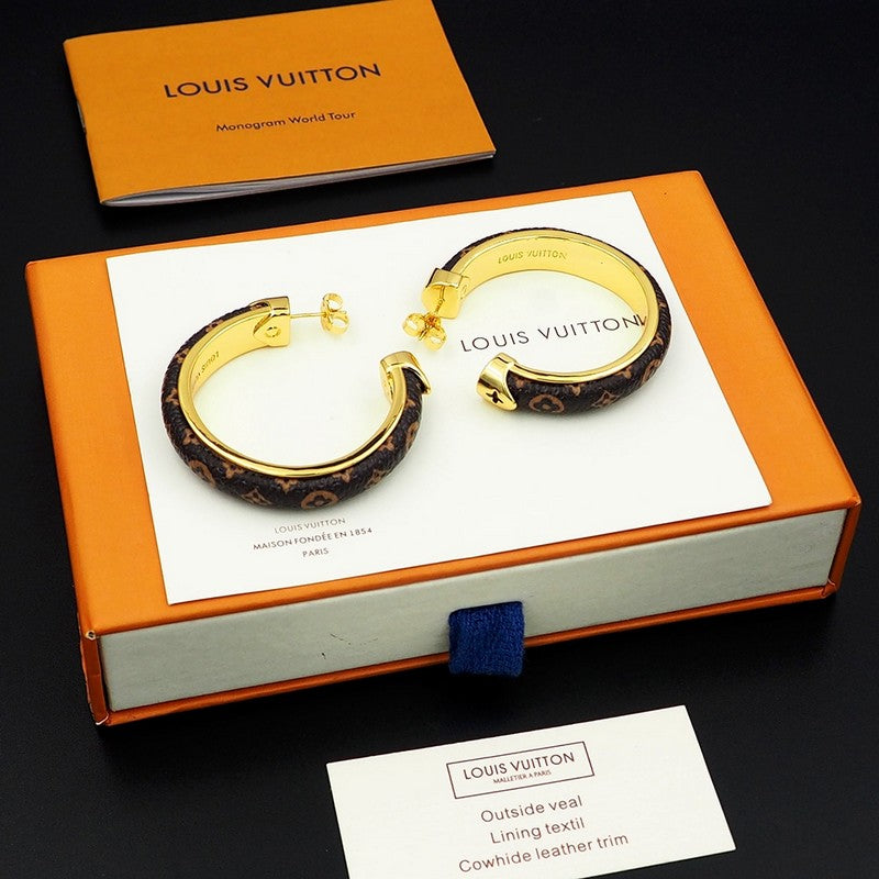 18K Louis Monogram Hoop Earrings
