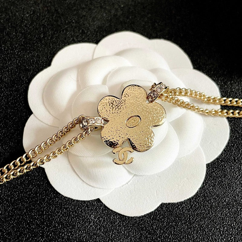 18K CC Blue Gold Camellia Chain Necklace