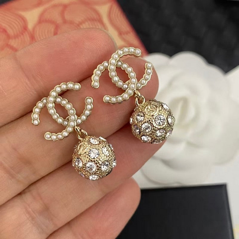 18K CC Drop Diamond Earrings