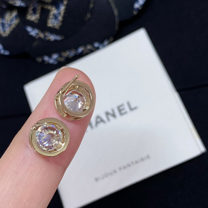 18K CC Gold Diamond Button Earrings