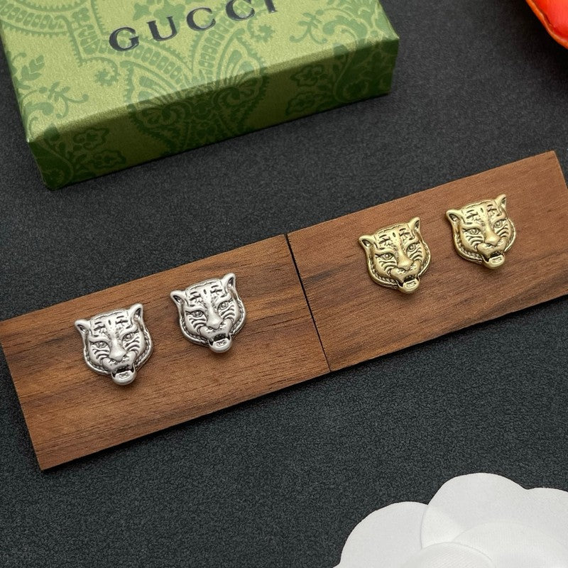 18K GG Tiger Head Gold Earrings
