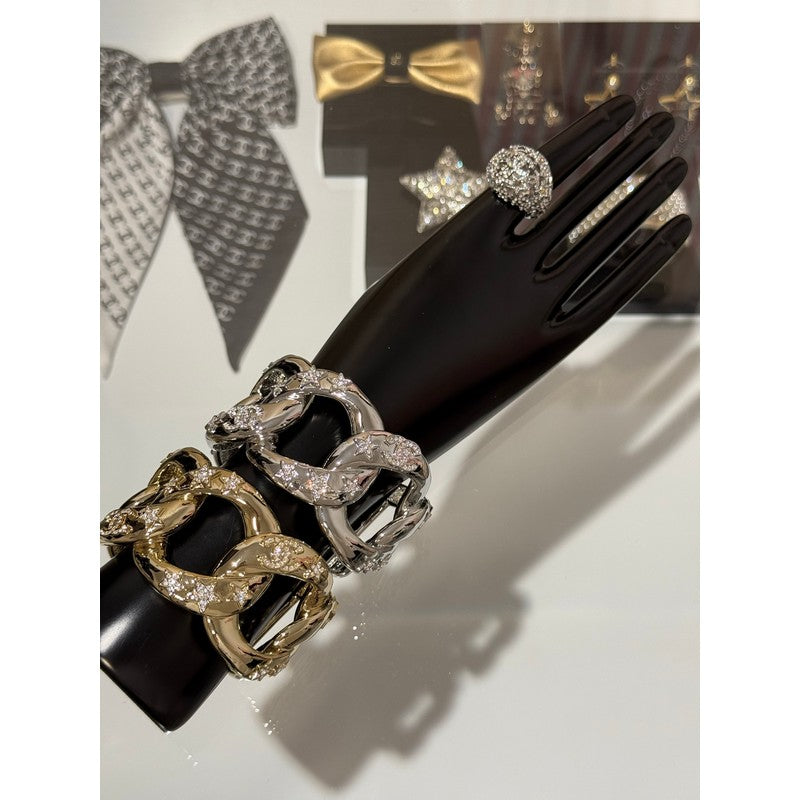 18K CC 25S Diamond Star Wide Gold Bracelet