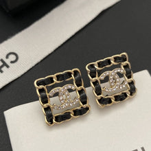 18K CC Square Leather Earrings