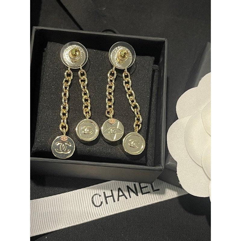 18K CC 25K Black Gold Chain Earrings