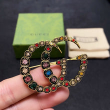 18K Double G Color Crystal Brooch