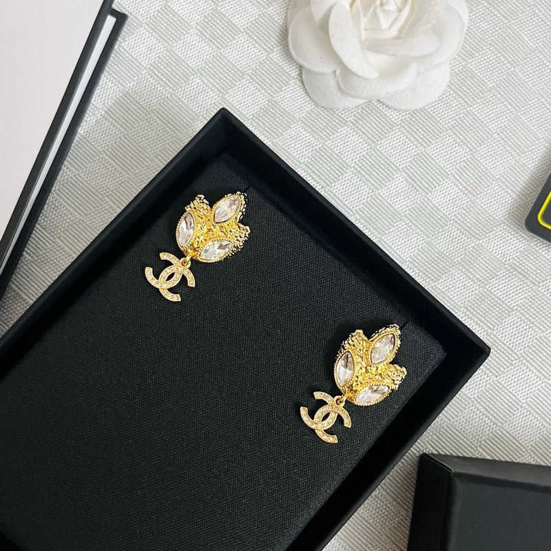 18K CC Crystal Flower Earrings